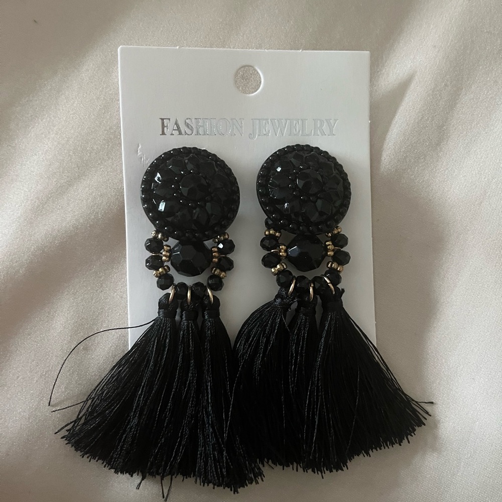 Elegant Black Tassel Earrings